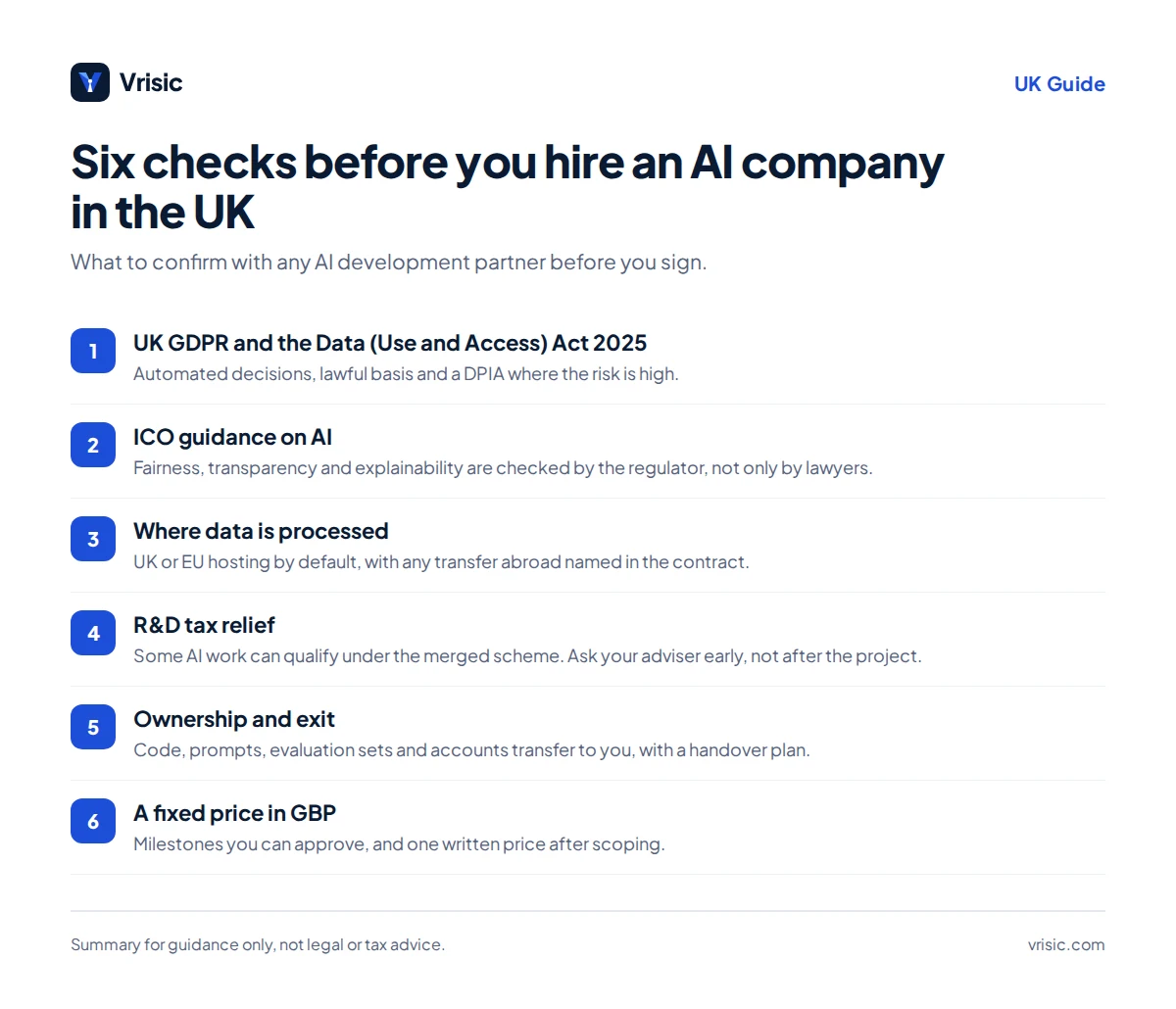 Six checks before hiring an AI development company in the UK